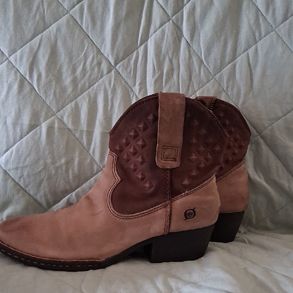 Born Two-Tone Brown Suede Western Ankle Booties
